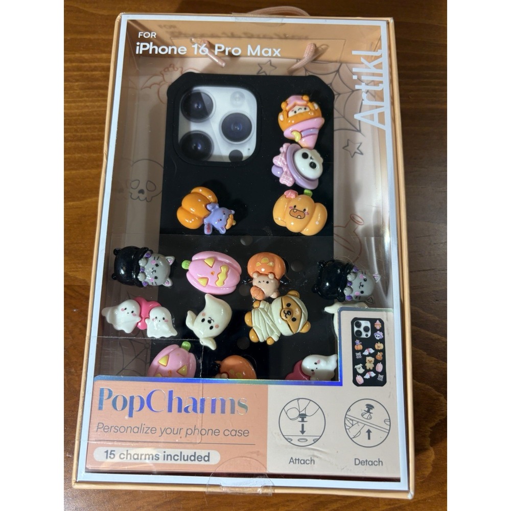 Artikl PopCharms iPhone 16 Pro Max Black Halloween Case 15 Charms New